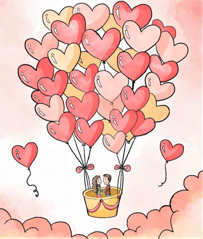 Valentínske pohľadnice, pohľadnice z lásky - Pohľadnica láska vzducholod 