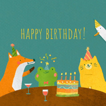 Birthday cards and wishes - Postcard macicka party narodeniny en 