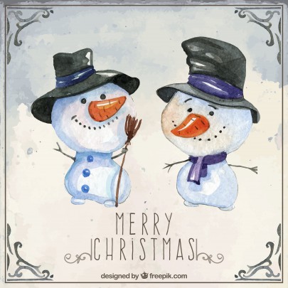 Christmas cards, wishes and greetings - Postcard merry christmas snowman 