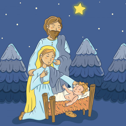 Vánoční pohlednice, přání a pozdravy - Pohlednice nezne Vianoce sv.rodina 