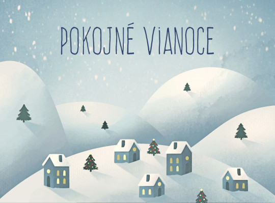 Vianočné pohľadnice - Pohľadnica pokojne Vianoce dedinka  