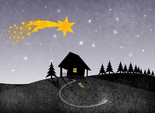 Vánoční pohlednice, přání a pozdravy - Pohlednice vanoce kometa jeslicky 