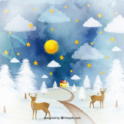 Vánoční pohlednice, přání a pozdravy - Pohlednice Vianoce krajinka domcek sob 