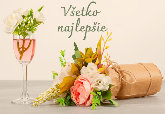 Pohľadnice a blahoželania k meninám - Pohľadnica všetko najlepšie ruzove vino 